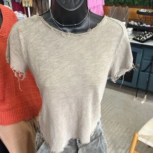 We The Free Distressed Olive Green Short Sleeve Top